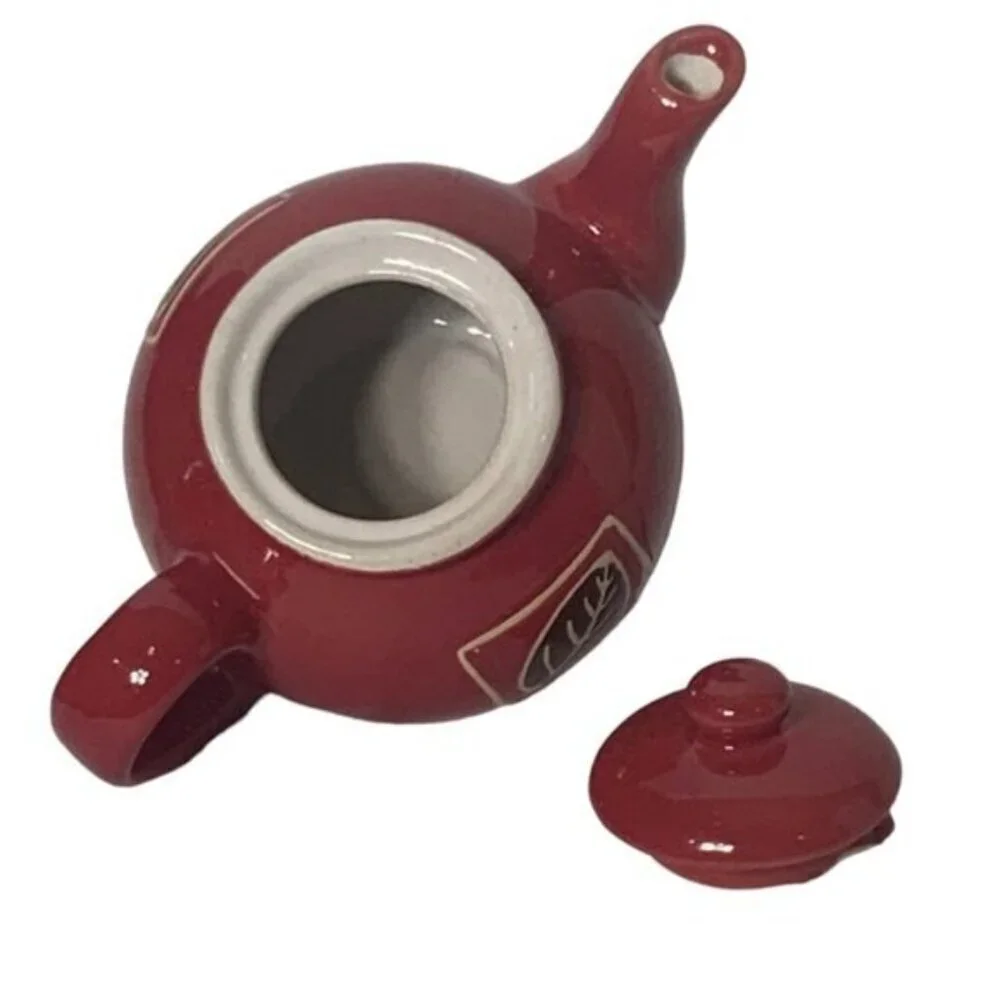 Teapot Vintage Hand Painted Ceramic Multipurpose Mini Earth Tone Rustic Red